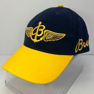 Breitling Aviation Wing Logo Embroidered Baseball Cap Navy Yellow Snapback 1884